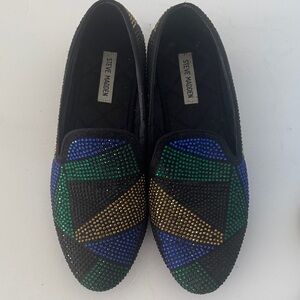 Steve Madden Black and Multicolor Rhinestone Loafers